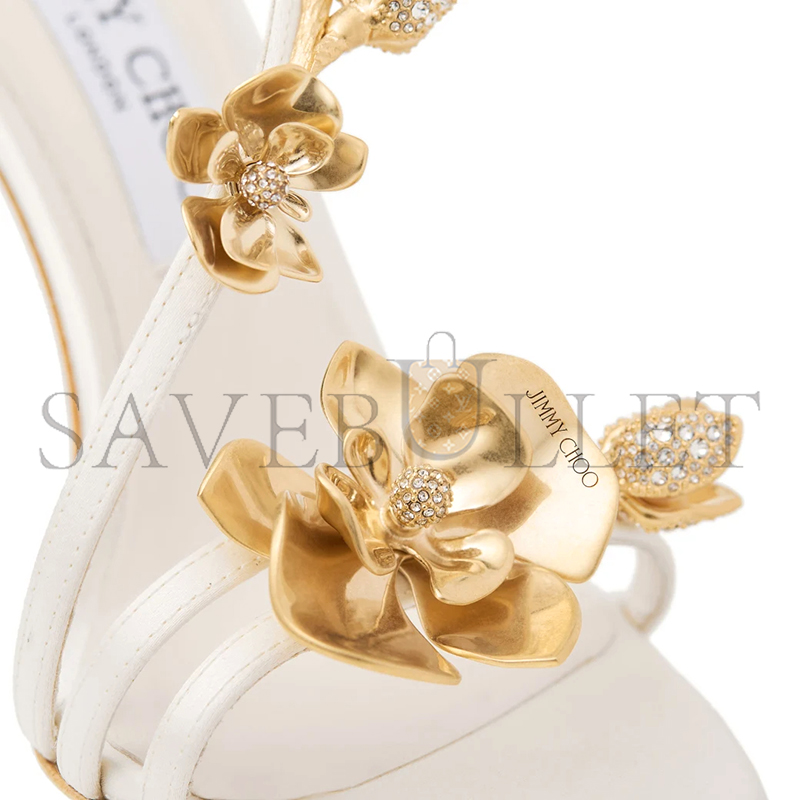 JIMMY CHOO ZEA 95 IVORY SATIN FLOWER SANDALS ZEA95BGU